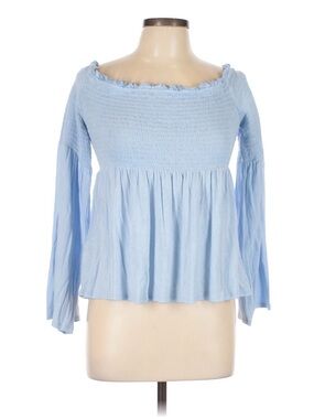 Mossimo Supply Co Light Blue Long Sleeve Smocked Top